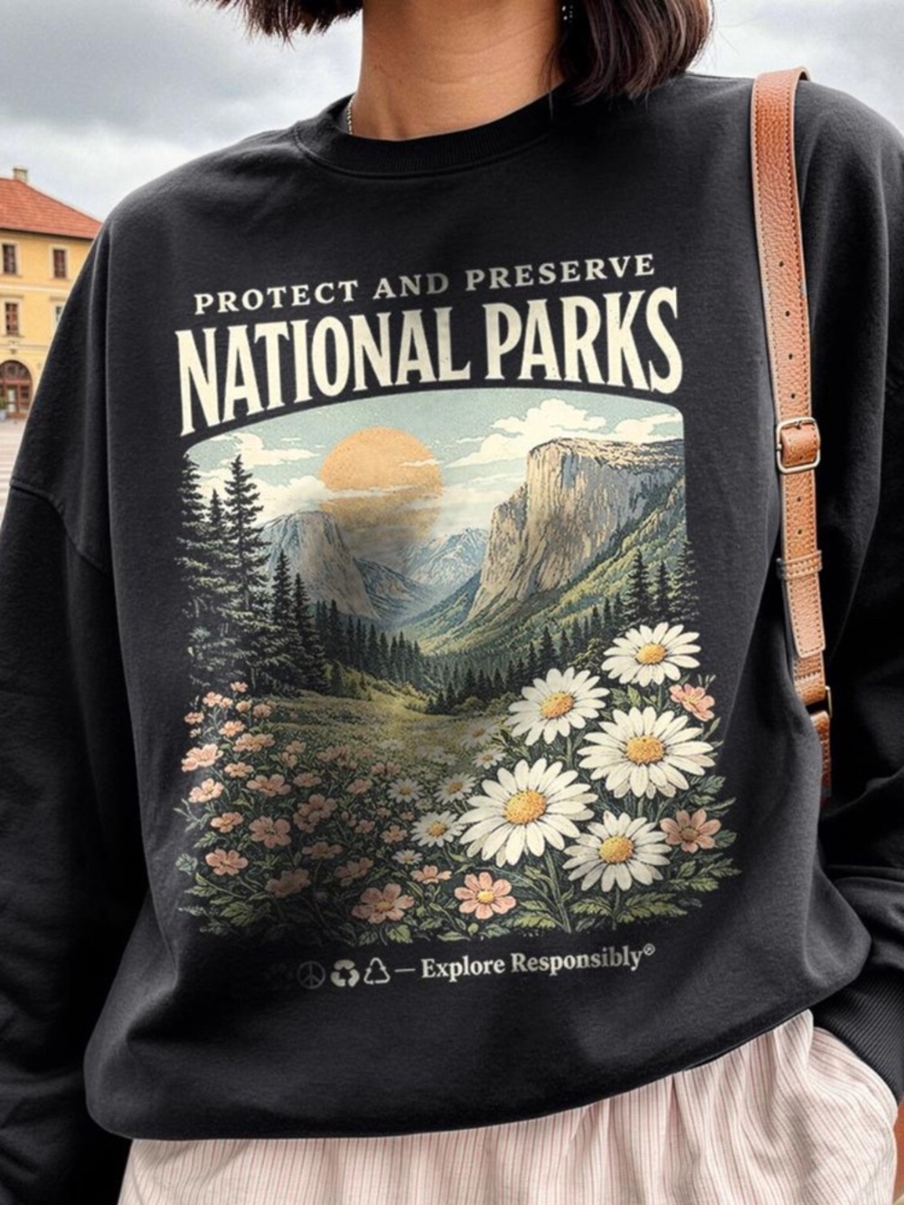 Protect And Preserve National Parks Mountains Flowers Vintage Black Sweatshirt